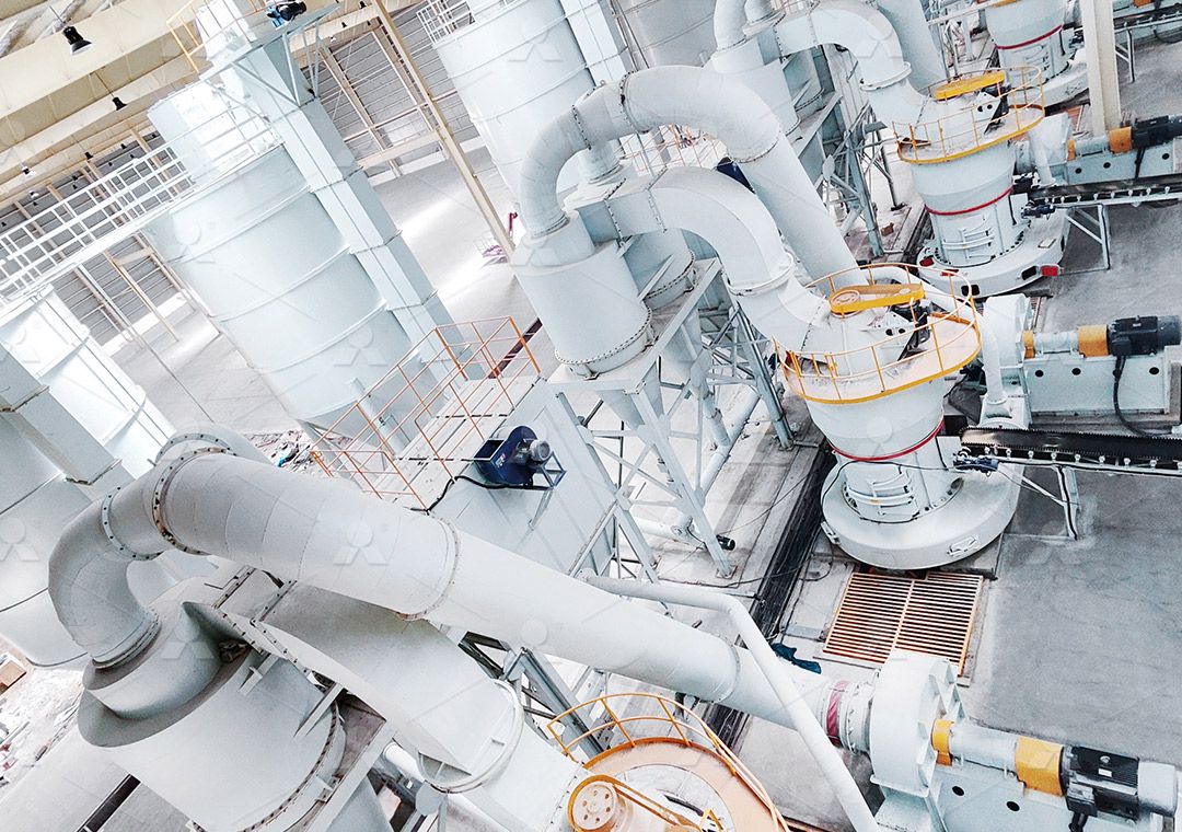 Modern industrial grinding facility with multiple pulverization units operating in parallel